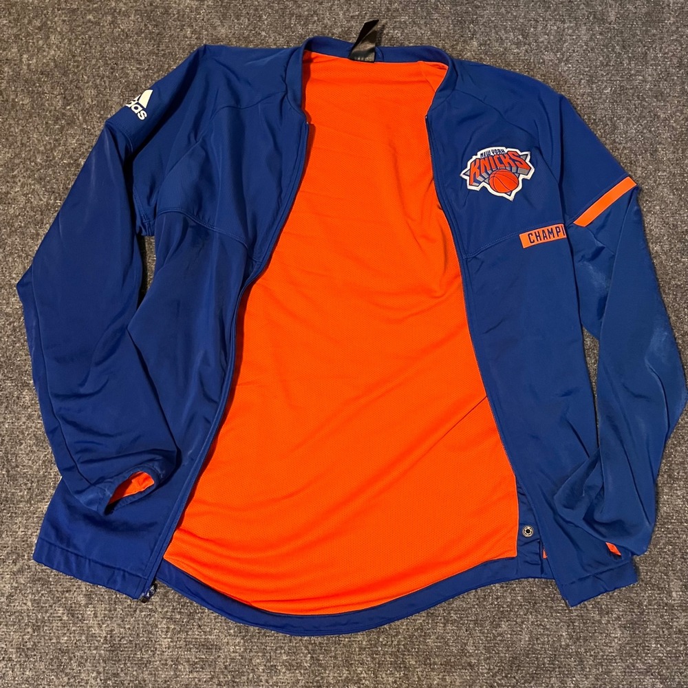 Adidas New York Knicks NBA Full Zip Warm Up Jacket Blue Orange BK7625 Mens S - Picture 8 of 10